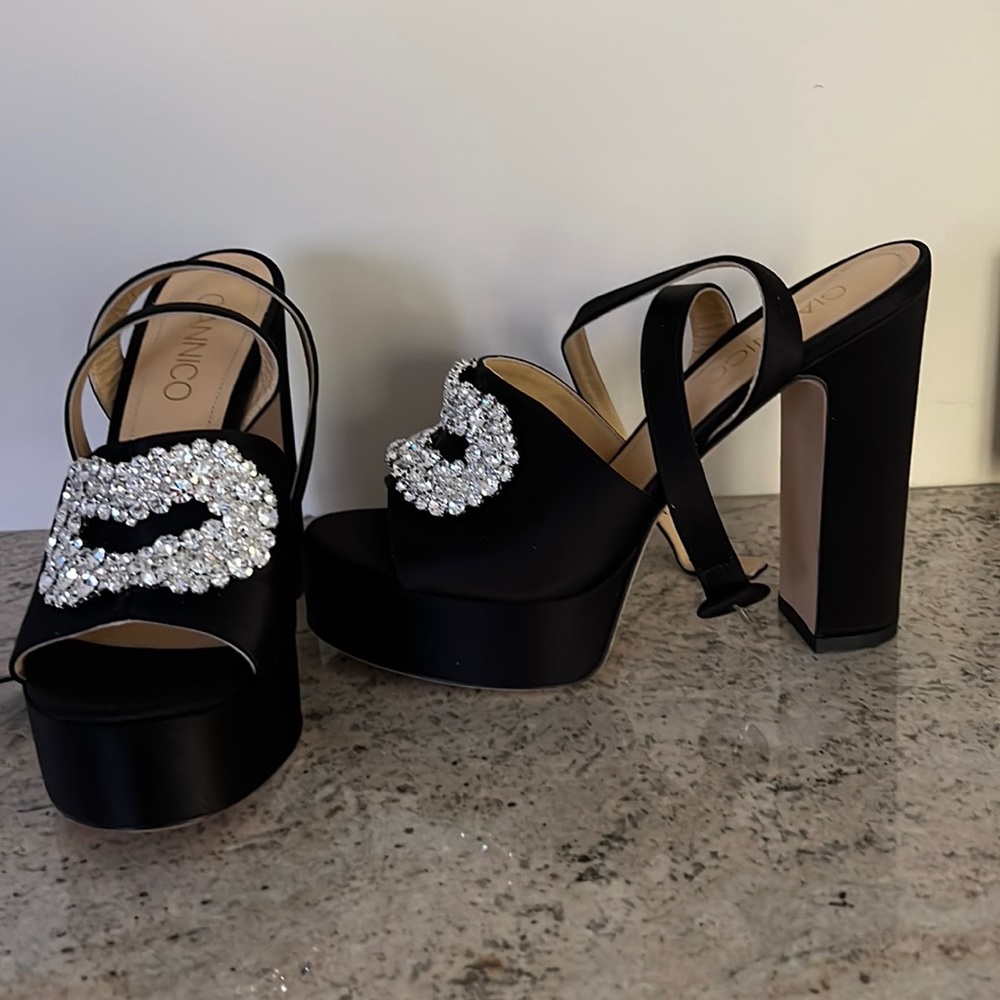 Italian brand new black satin sandals